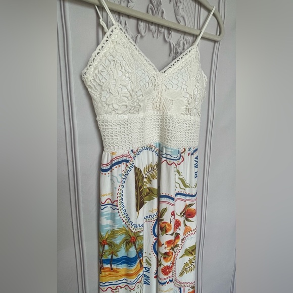 Derek Heart Small Boho Maxi Dress | Crochet Lace Top | Playa Print.  NWT! - Picture 5 of 10